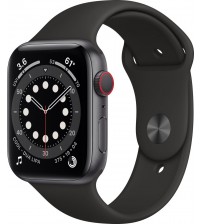 Apple Watch Series 6 44mm LTE - Zwart/Aluminium Zwarte Sportband